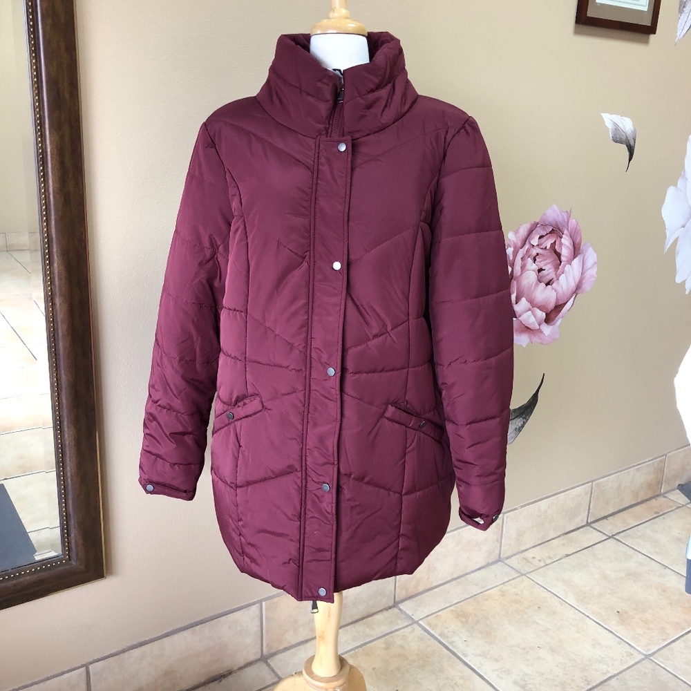 Junarose Burgundy Women's Puffer Jacket 1X